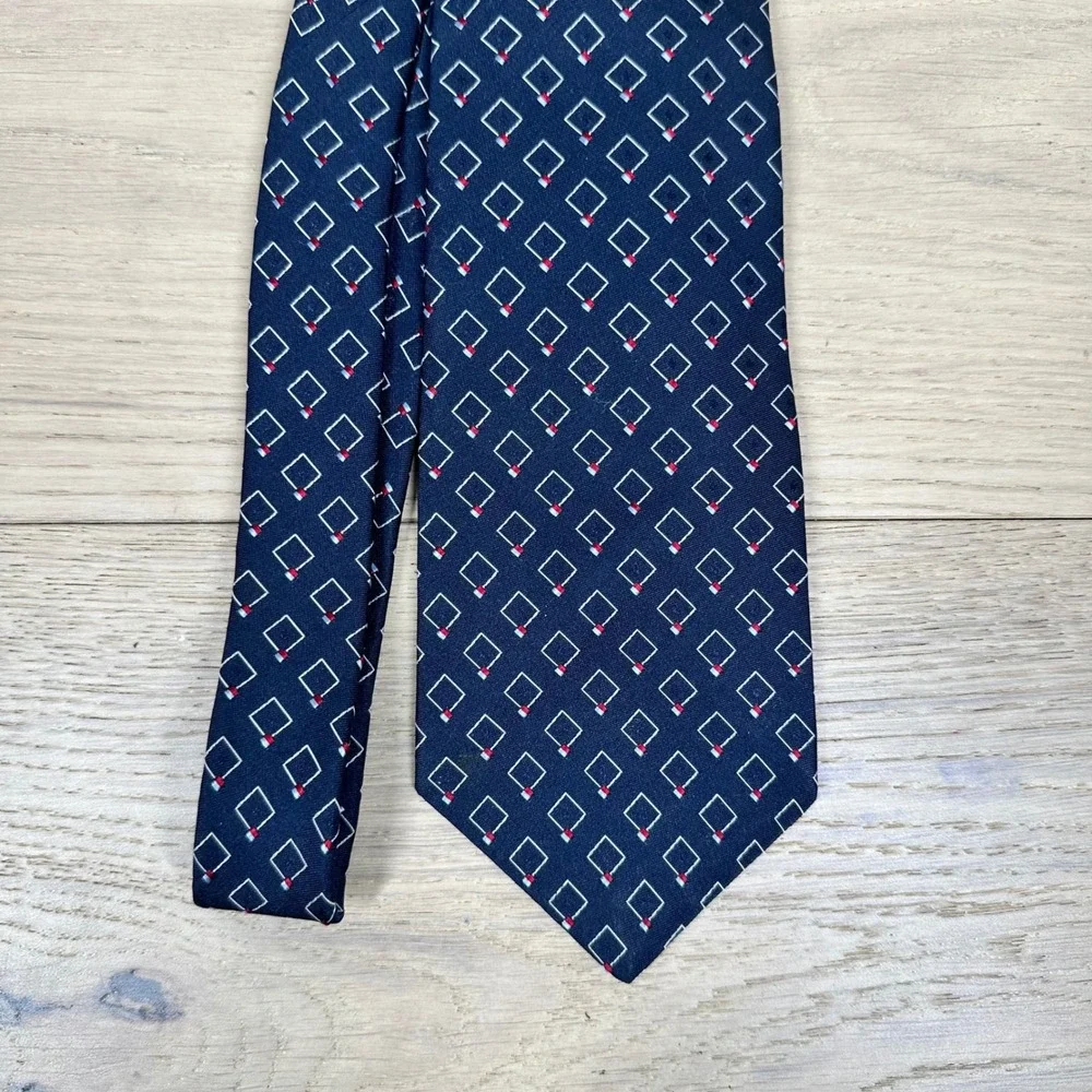 Christian Dior Cravates Tie Navy Blue Silk Geometric Print Vintage Designer